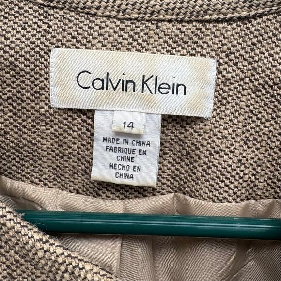 Vintage Calvin Klein Cropped Blazer, Silk Tweed, Light Shoulder Pads, Size 14 - Picture 2 of 7